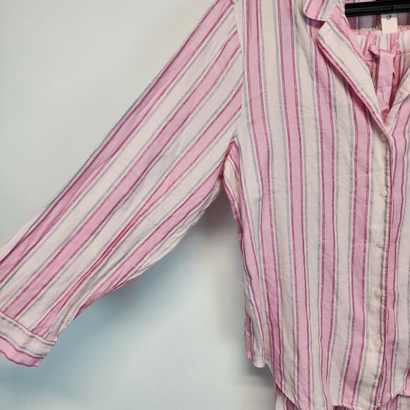 Victoria Secret Pink Metallic Stripe Pajama Set Size M Cotton Modal Blend Iconic - Picture 4 of 15